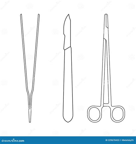 Surgical Instruments Medical Scalpel Clamp Forceps Or Tweezers Line