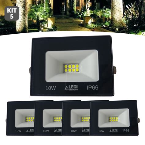 Kit 5 Refletor Led Smd 10w Holofote Bivolt Ip66 Branco Frio No Shoptime