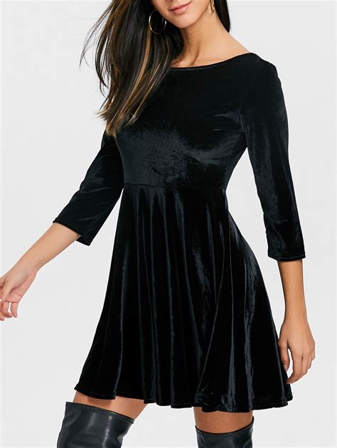 28 Off Backless Velvet Mini Skater Dress Rosegal