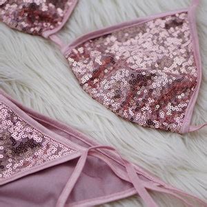 Sexy Sequin Rose Gold Bikini Unique Made To Order Bling Sparkly Swimwear Etsy