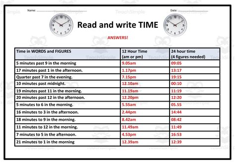 Time: 12 and 24 Hour Worksheet by Teach Simple