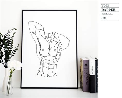 Abstract Man Body Art One Line Drawing Man Man Line Art Male Body Print Man Nude Art Naked