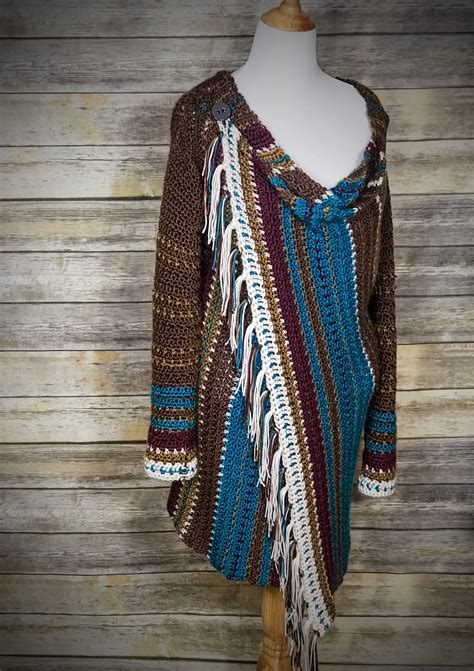 Crochet Blanket Cardigan With Fringes Crochet Pattern Navajo Etsy