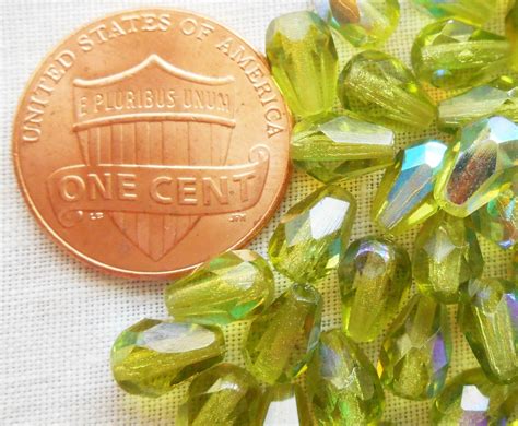 Lot Of X Mm Olivine Green Ab Teardrop Czech Glass Beads Etsy