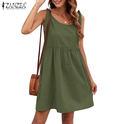 Zanzea Women Vintage Fashion Round Neck Straps Cotton Sleeveless Doll