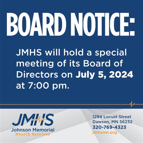 Board Meeting Notice Johnson Memorial Health Services