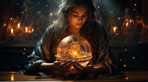 Premium AI Image Beautiful Witch In Crystal Ball