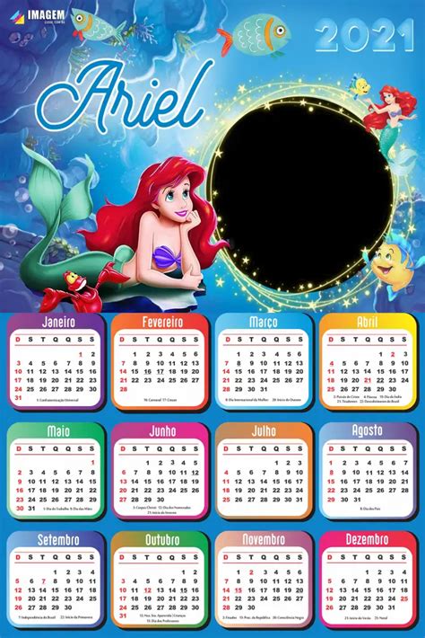 Calendário 2021 Ariel A Pequena Sereia Png Imagem Legal