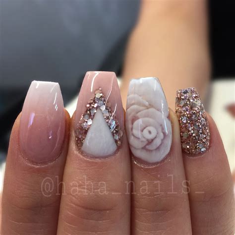 Hahanails Ombré Inlaid Acrylic Rose Nailart Coffin Shape Beautiful Nails Nail Art Fancy Nails