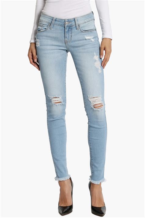 Themogan Distressed Ripped Destroyed Low Rise Raw Frayed Hem Ankle