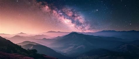 Premium Photo | A view of a mountain range at night with the milky in ...