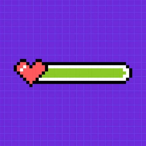 Pixel Game Life Bar In Green Color On A Bright Purple Background Heart