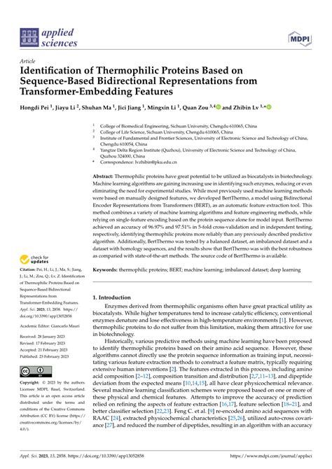 Pdf Identification Of Thermophilic Proteins Based On Sequence Based