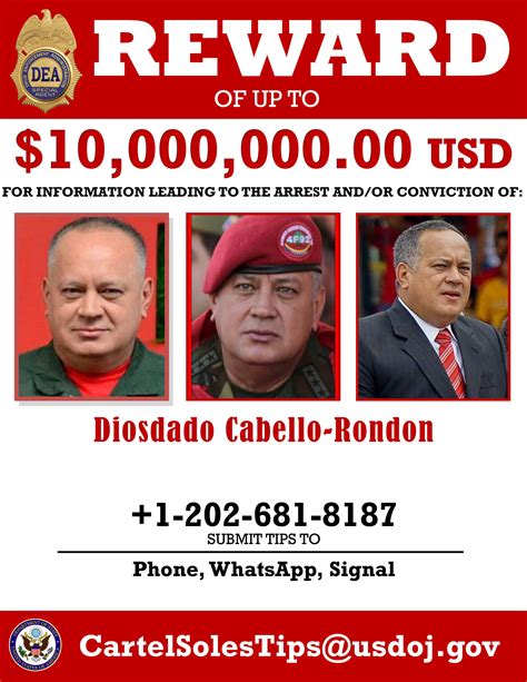 DEA publicó fotos con las recompensas por Nicolás Maduro y Diosdado Cabello