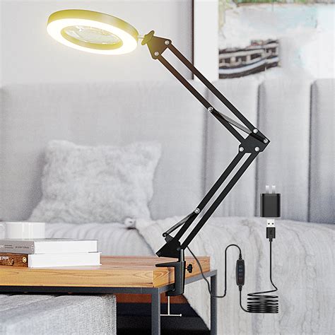 KIRKAS LED Magnifying Lamp Metal Swing Arm Magnifier Lamp 10 Levels