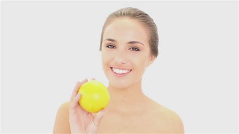 Happy Nude Blonde Holding Green Apple On White Background Stock Footage Video 5116271 Shutterstock