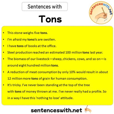 Sentences with Tons, Sentences about Tons - SentencesWith.Net