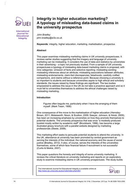 (PDF) Integrity in higher education marketing? A typology of misleading