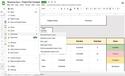 Free project plan template for Excel