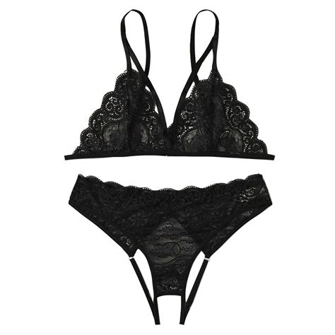 Mortilo New Women Plus Size Lace Lingerie Bra Thong Underwear Set Black