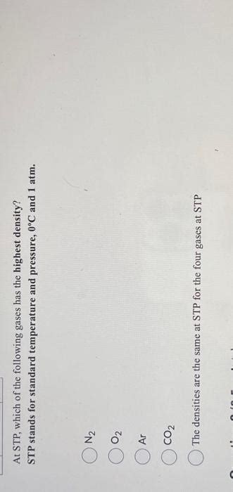Solved At STP, which of the following gases has the highest | Chegg.com