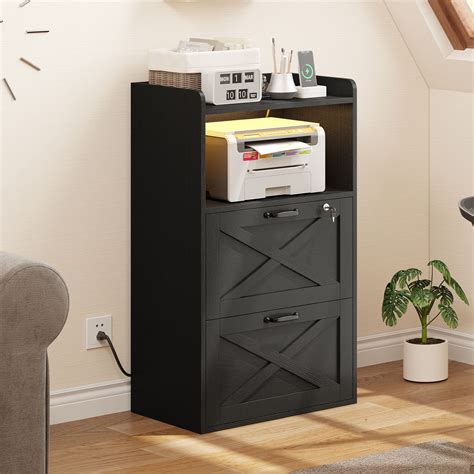 Dextrus File Cabinet With Led Light Charging Station Drawer Wood