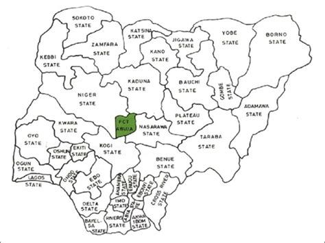 A map of Nigeria showing the 36 states and the Federal Capital ...