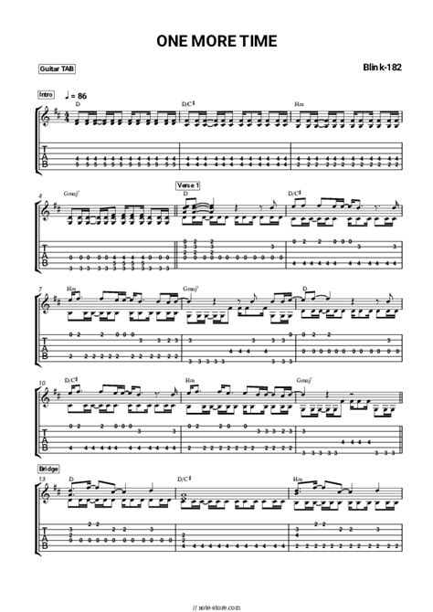 One More Time Tabs Guitar Blink 182 In Note Guitartabs Sku