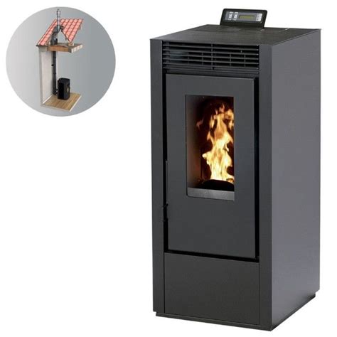 Poêle à granules MARINA 14KW Etanche INTERSTOVES Noir Cdiscount