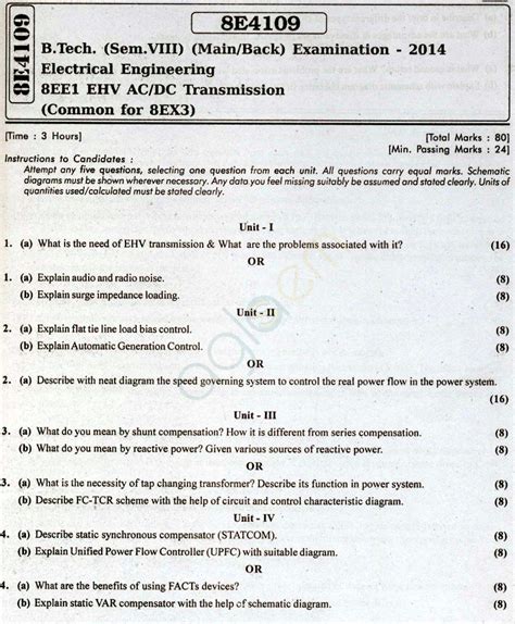 Rtu Question Papers 8 Semester Ee Ehv Acdc Transmission