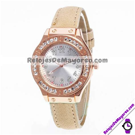 Reloj Beige Diamantes Extensible Piel Sintetica R Relojes De Mayoreo