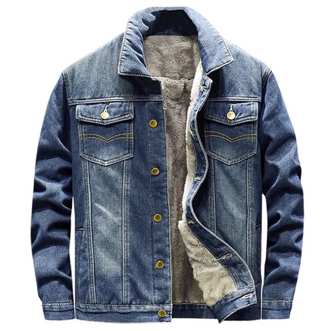 Men S Fleece Lined Jean Jacket Winter Sherpa Windbreaker Cotton Denim Trucker Jacket