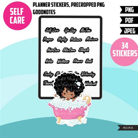 Black Girl Digital Self Care Stickers Goodnotes Stickers Planner Sti