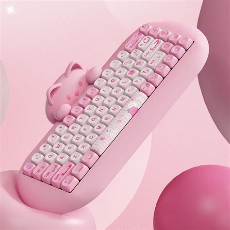 Pink Cute C Cat Silicone Keyboard Three Mode Bluetooth G Wired Hot Swap Mechanical Keyboard