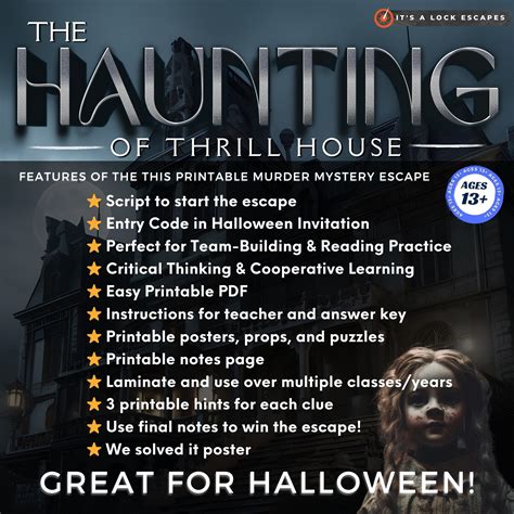 PRINTABLE Haunting of Thrill House Halloween Escape Room, Halloween Es