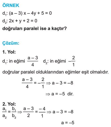 11 Sınıf İki Doğrunun Birbirine Göre Durumları Konu Anlatımı Soruları