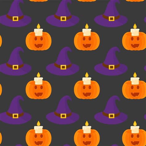 Premium Vector Halloween Seamless Pattern With Pumpkin And Witch Hat