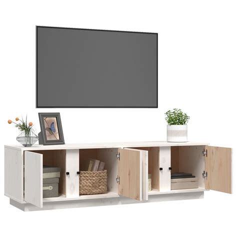 MEUBLE TV MEUBLE HI FI Meuble TV Blanc 140x40x40 Cm Bois De Pin