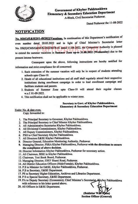 KPK Education Department Announces Summer Vacations 2023