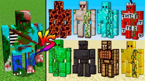 Mutant Zombie Villager Vs All Extra Golems In Minecraft Warden Mobs