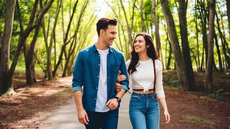 Premium Photo Brunette Guy Walking With Girlfriend In Weekend