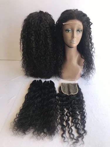 Transgreen Black Indian Virgin Natural Curly Closure Human Hair Wig