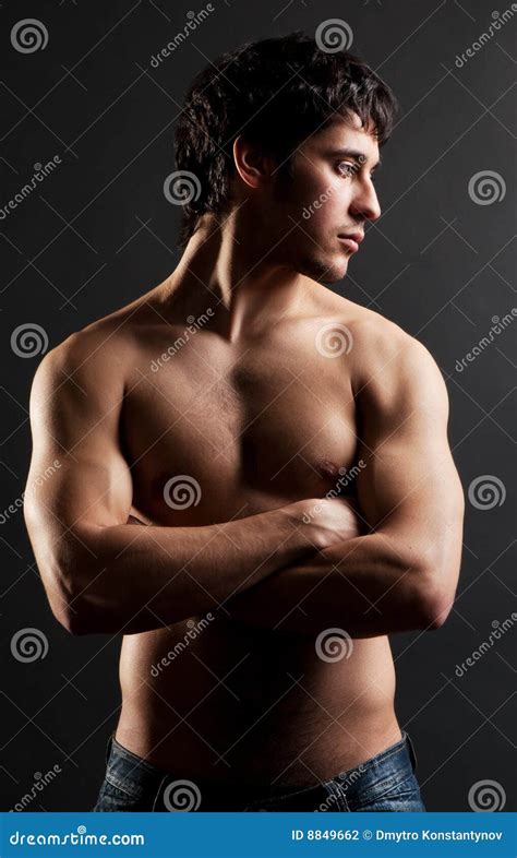Handsome Thoughtful Man With Naked Torso Stock Photo Image Of Dark Handsome 8849662