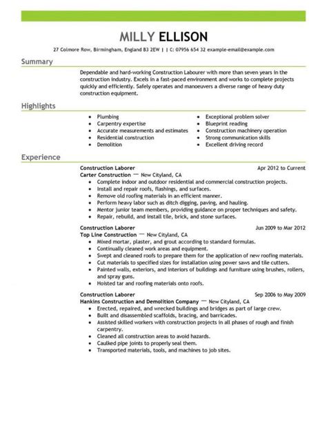 Common Labor Resume Samples