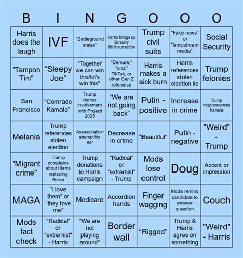 Harris V Trump Debate 2024 Bingo Card