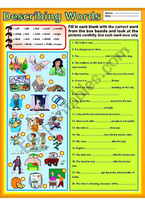 Describing Words Worksheet