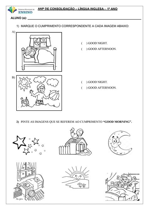 Atividades De Ingles Para O 1 Ano