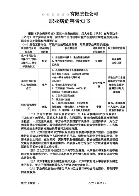 职业病危害告知书最全 360文库