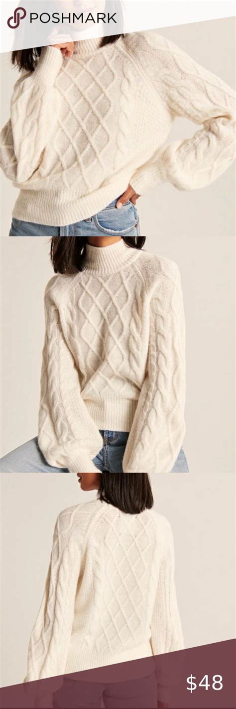 Abercrombie Fitch Cozy Off White Balloon Sleeve Mock Neck Sweater Xxs