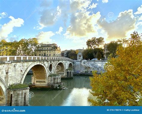 Beautiful Bridge Crossing the Tiber River in Rome, Italy Stock Photo ...